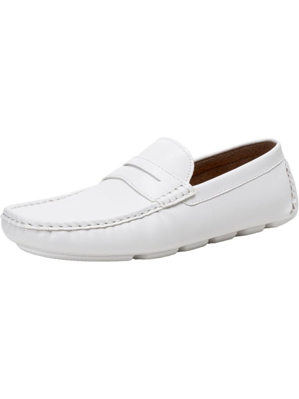 Men's White 1 Square Toe Casual Dress Lightweight Flat Slip On Penny Loafers
